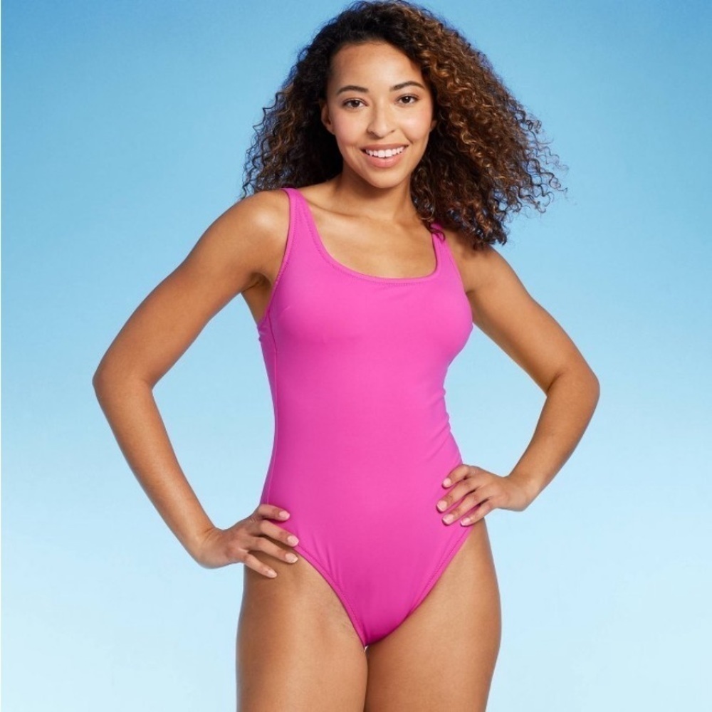 Women's Shaping Square Neck One Piece Swimsuit - Shade & Shore™ Hot Pink XL